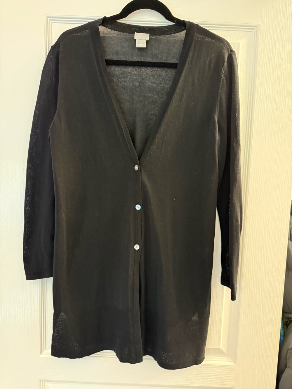 Chico's Black Button-Front Lightweight V-Neck Cardigan